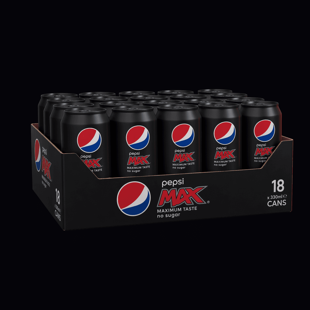 Pepsi Max 18-pak dåser (18x33cl), AI-genereret billede