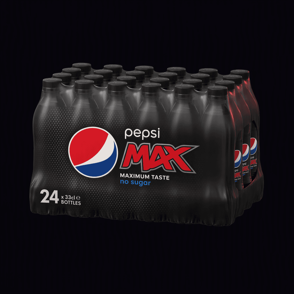 Pepsi Max 24-pak flasker (24x33cl), AI-genereret billede