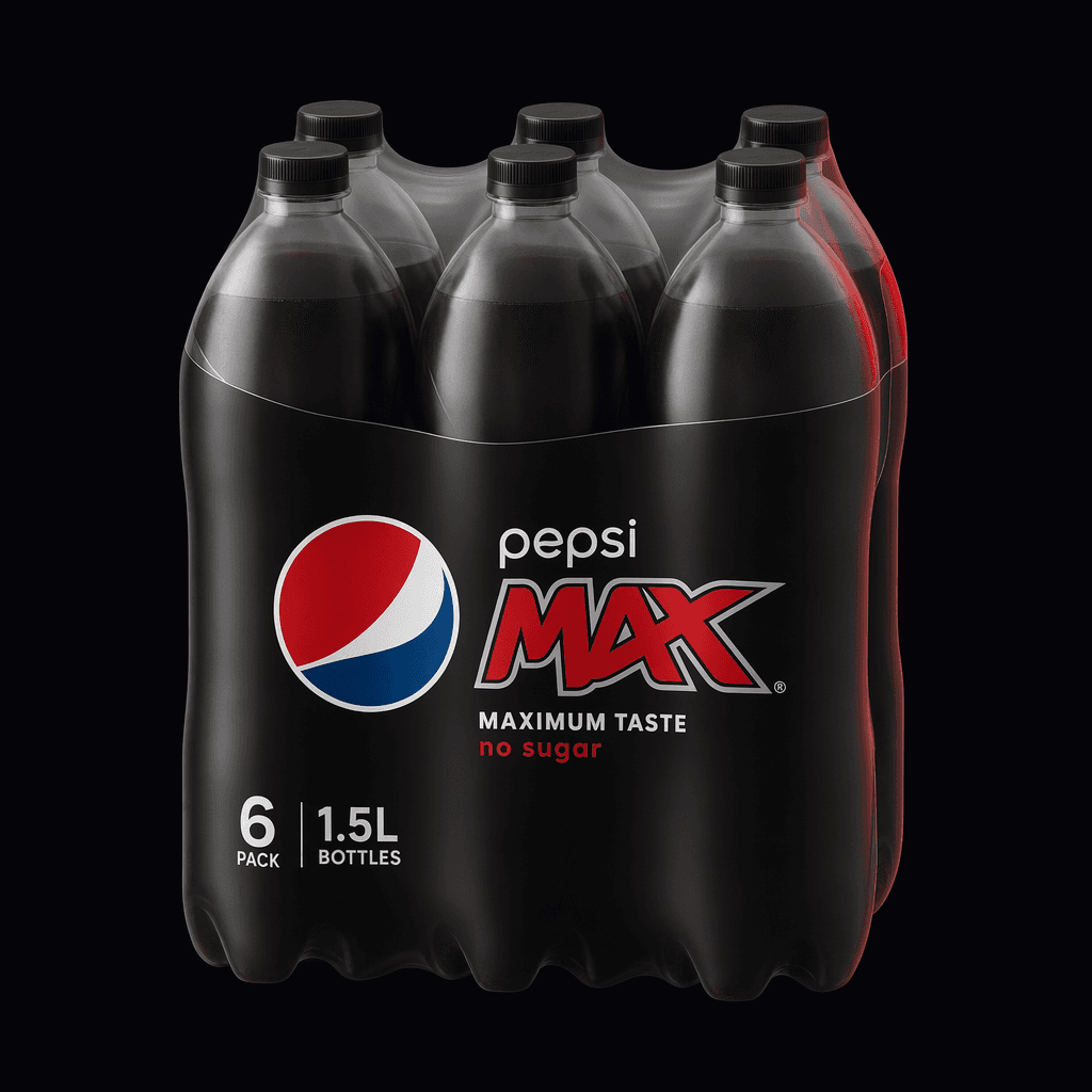 Pepsi Max 6-pak flasker (6x1.5L), AI-genereret billede