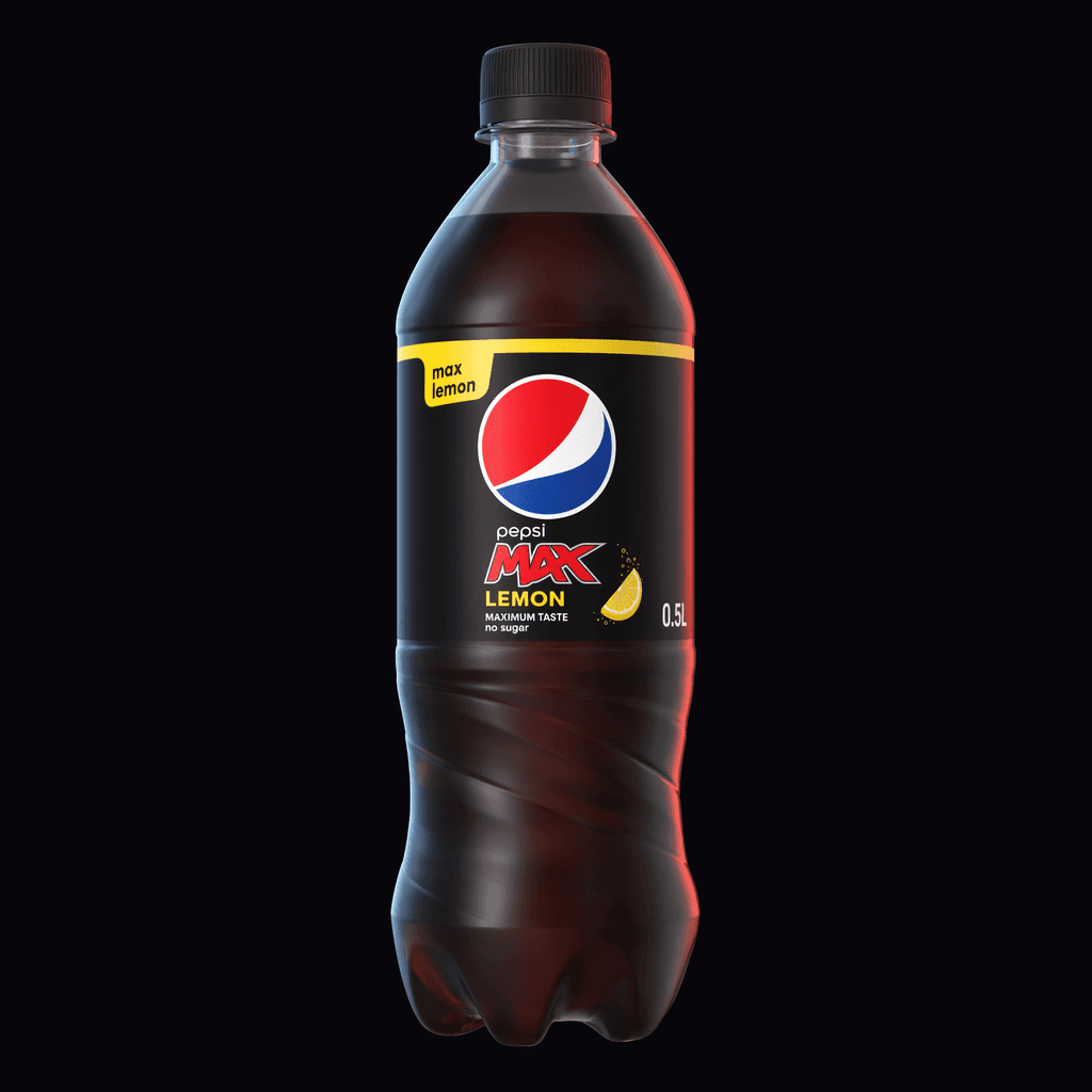 Pepsi Max Lemon 50cl flaske, AI-genereret billede
